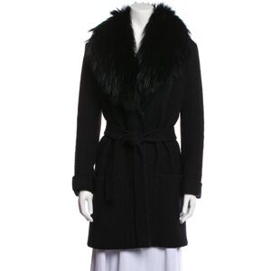 Diane Von Furstenberg Black Coat with Faux Fur Detachable Collar